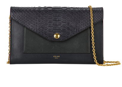 Pocket Envelope Wallet On Chain, &pound;320, Handbags, Black, Leather, Front view